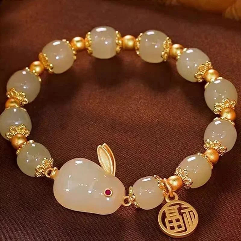 1PCS Blessing Lucky Couple Glass Friendship Rabbit Bracelet For Women Jewelry Gifts Fashion Natural Stone Bead Bracelet