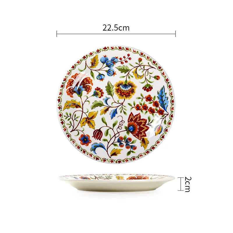 Exquisite Ceramic Plates Round Steak Dinner Pasta Plate Underglaze Colour dishware Kitchen Accessories Home Salad Plate