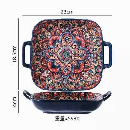 New Bohemian Style Ceramic Household Dishes with Handles Bowls Dishes and Household Dishes Set