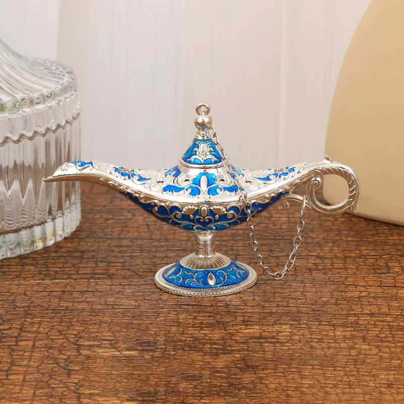 12cm(4.7")Classic Rare Hollow Legend Aladdin Magic Genie Lamps Incense Burners Retro Wishing Oil Lamp Home Decor Gift