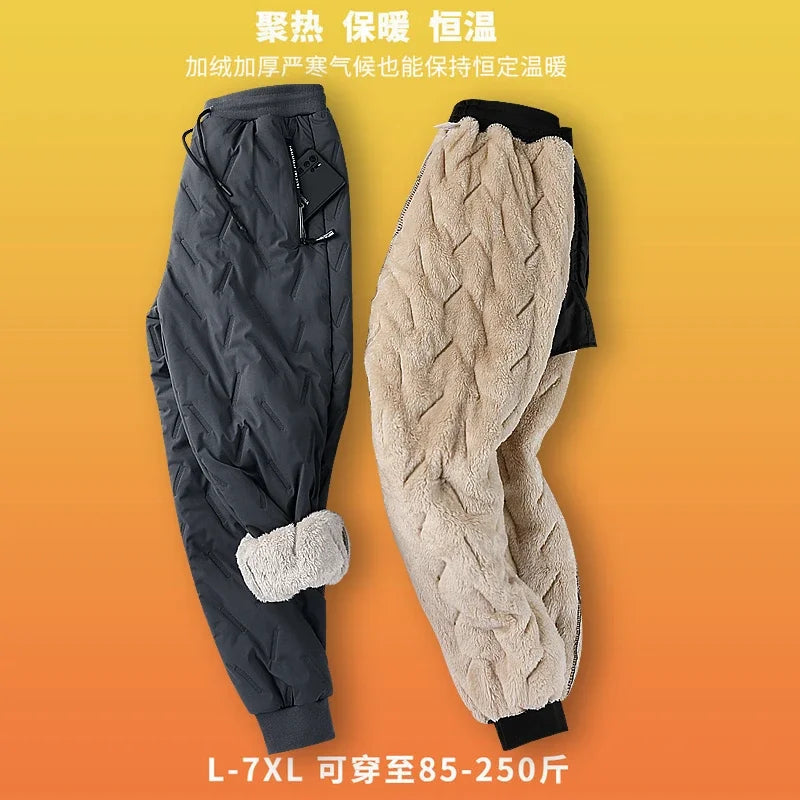 Lamb Feather Pants Men's Lined Fleece Pants Men's Cashmere Sports Pants Men's Autumn Winter Casual Jogging Pants Winter Warm
