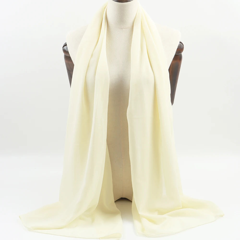 Fashion Pearl Chiffon Hijab Shawls Of Muslim Women Solid Color Head Wraps Scarf For Ladies