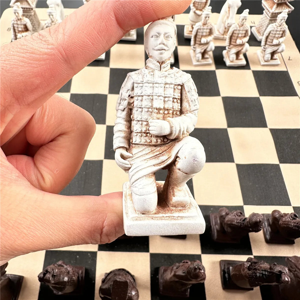 Terra Cotta Warriors Antique Big Chess Pieces Chess Leather Chess Board 43cm/16.93inch Handmade Characters Parent Games