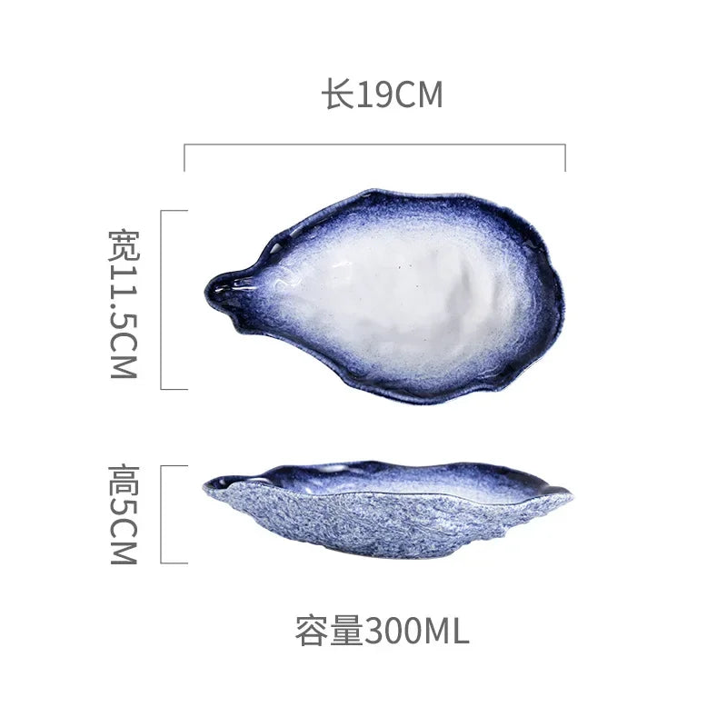 Japanese Restaurant Retro Creative Ceramic Kiln Change Tableware Sushi Sashimi Plate Cold Dish Small Dish Oyster Shell Tableware