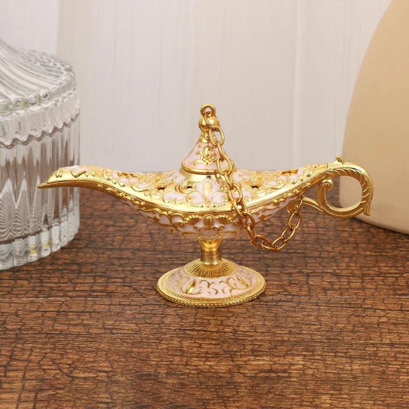 12cm(4.7")Classic Rare Hollow Legend Aladdin Magic Genie Lamps Incense Burners Retro Wishing Oil Lamp Home Decor Gift