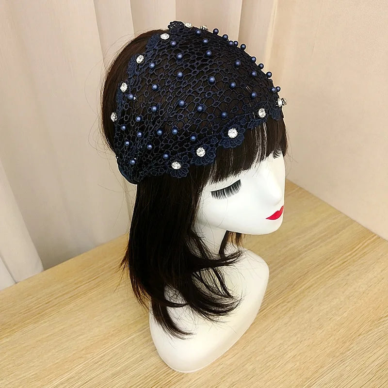 Fashion Wide-Brimmed Pearl Hair Band Cover Gray Hair Hair Accessories Girl's Face Washing Sports Casual Closed Head Cover Tiara