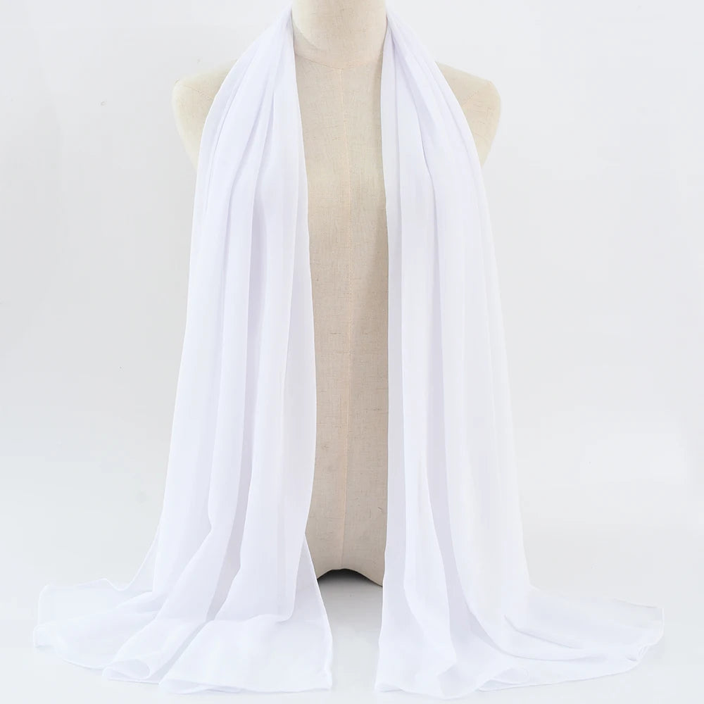 Fashion Pearl Chiffon Hijab Shawls Of Muslim Women Solid Color Head Wraps Scarf For Ladies