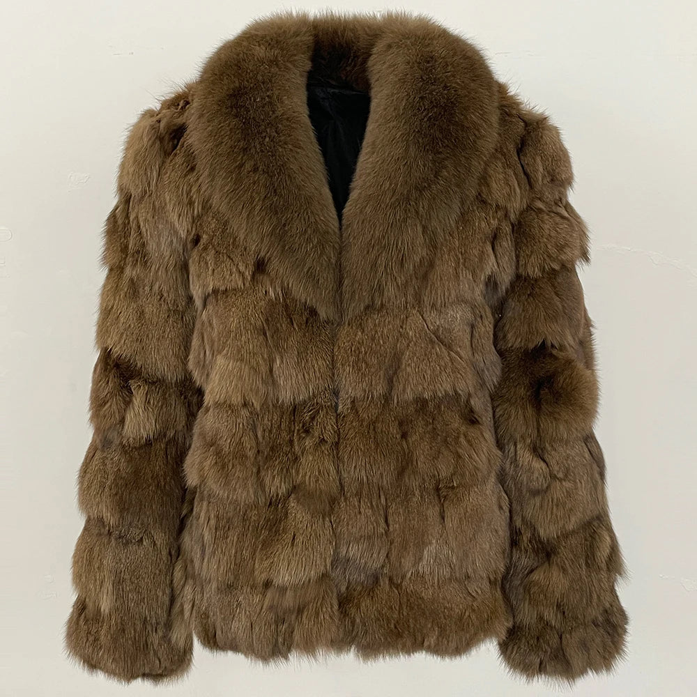MENINA 2025 Winter Jacket Women Real Fox Fur Coat  Natural Fox Fur Collar Outerwear Thick Warm Sleeve Fashion Streetwear