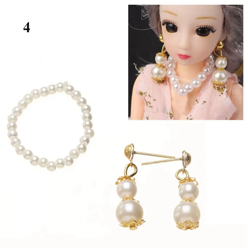 Handmade Exquisite Pearl Necklace Earrings Set Doll Jewelry For Doll DIY Toy Dolls Accessories