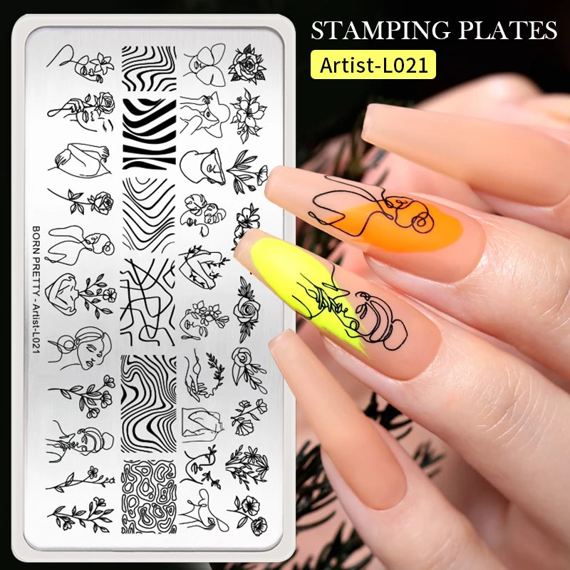 BORN PRETTY Stamping Plates Nail Art Templates Flower Natural Animal French Tips  DIY Nail Design Image Stencil Tool Manicure