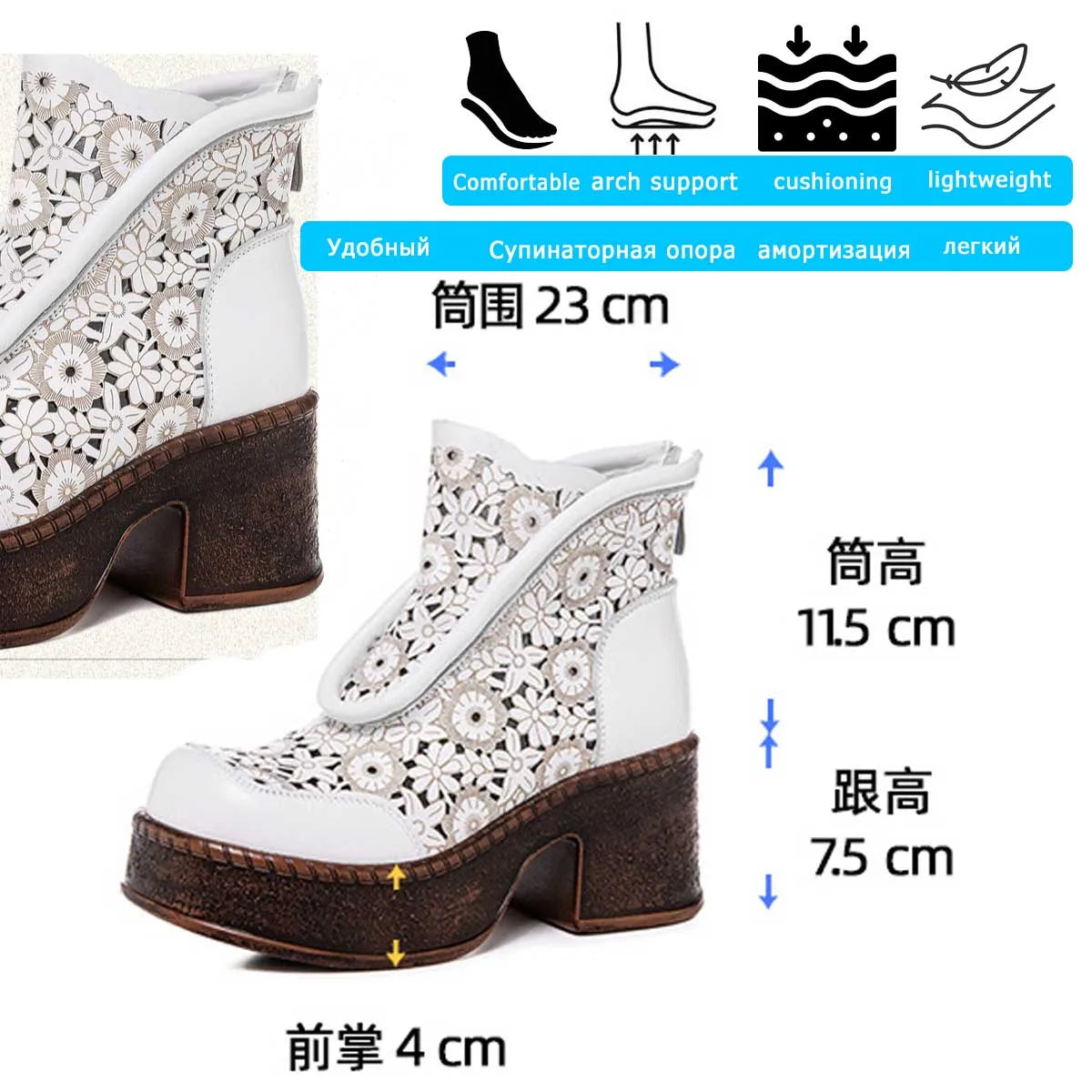 Koznoy 7.5cm Genuine Leather Sandals Ankle Booties Women Hollow Chimney Moccasins Fashion Summer Motorcycle Natural Boots Shoes