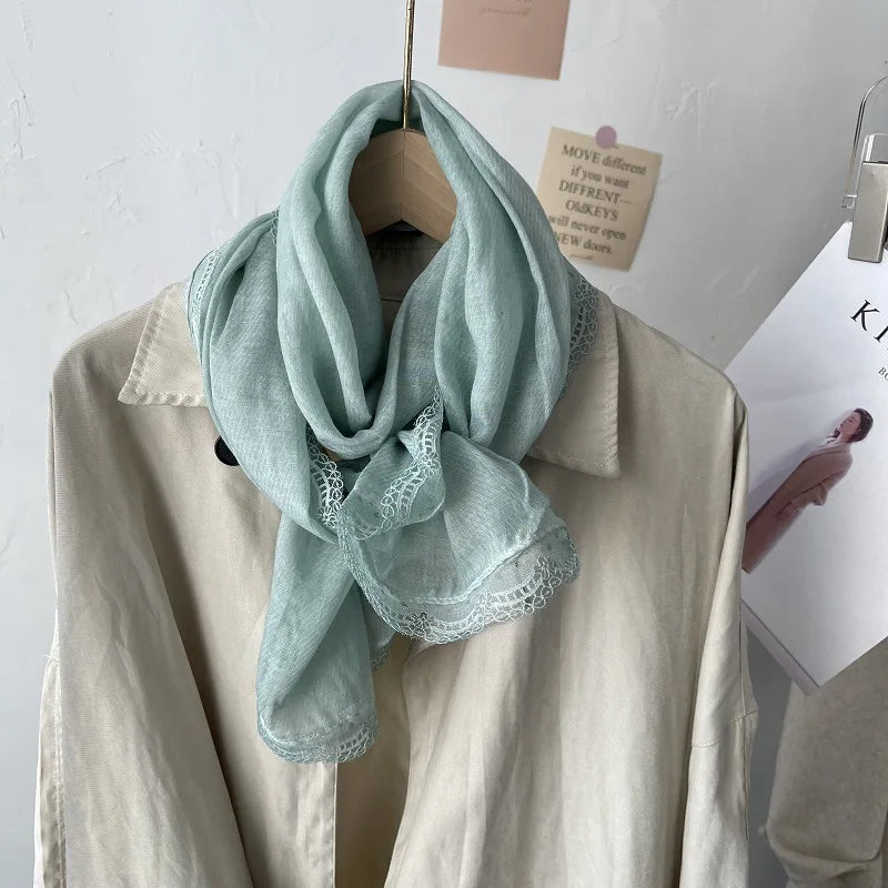 Flaxen Lace Cotton Linen Scarf Women's Winter Shawl Dual-purpose Spring Autumn Foreign Style Fashion Silk Solid Color Yarn