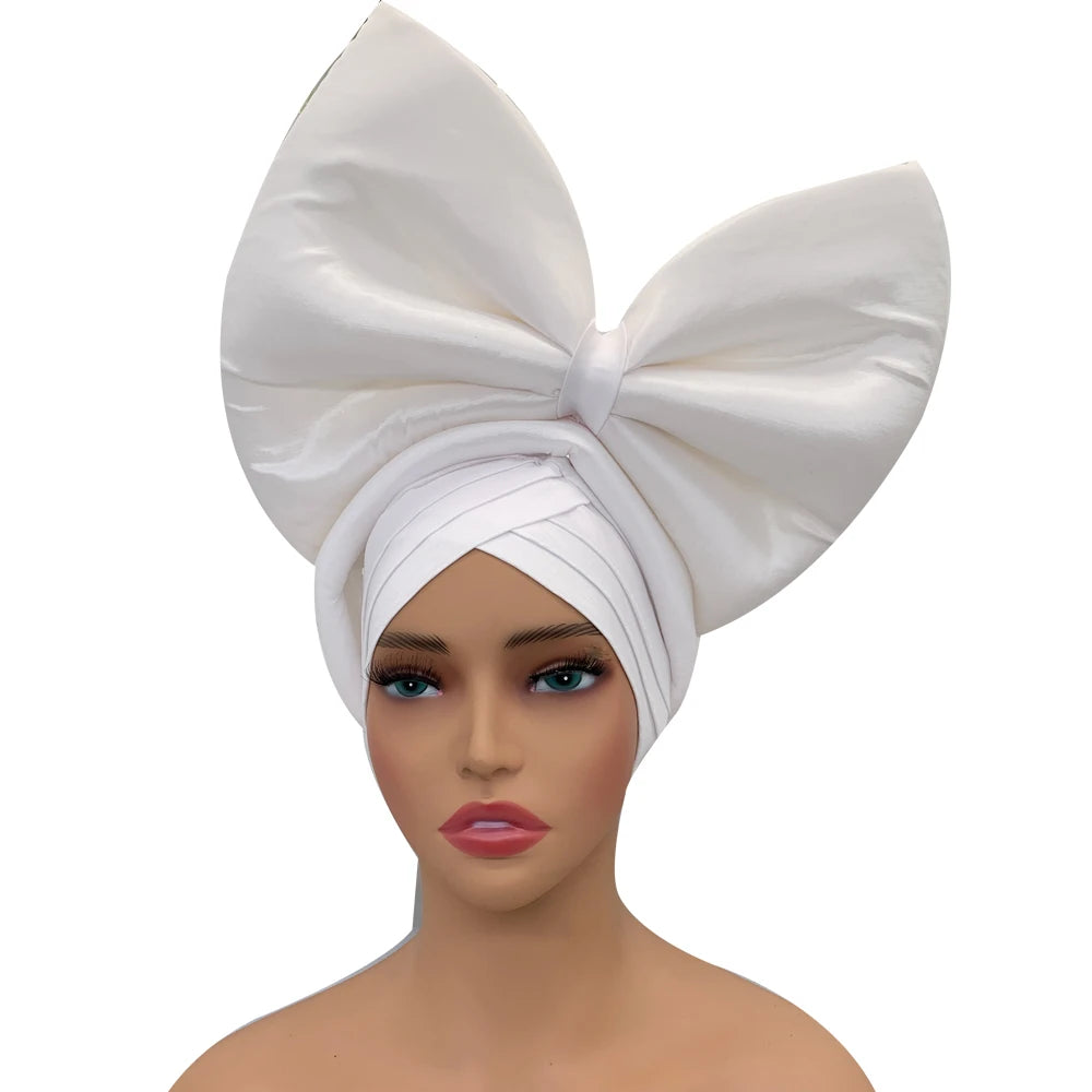 Big Bowknot Turban Cap for Women Exaggerated Headpiece African Auto Gele Headtie Nigeria Party Headwear Hat Lady Head Wraps