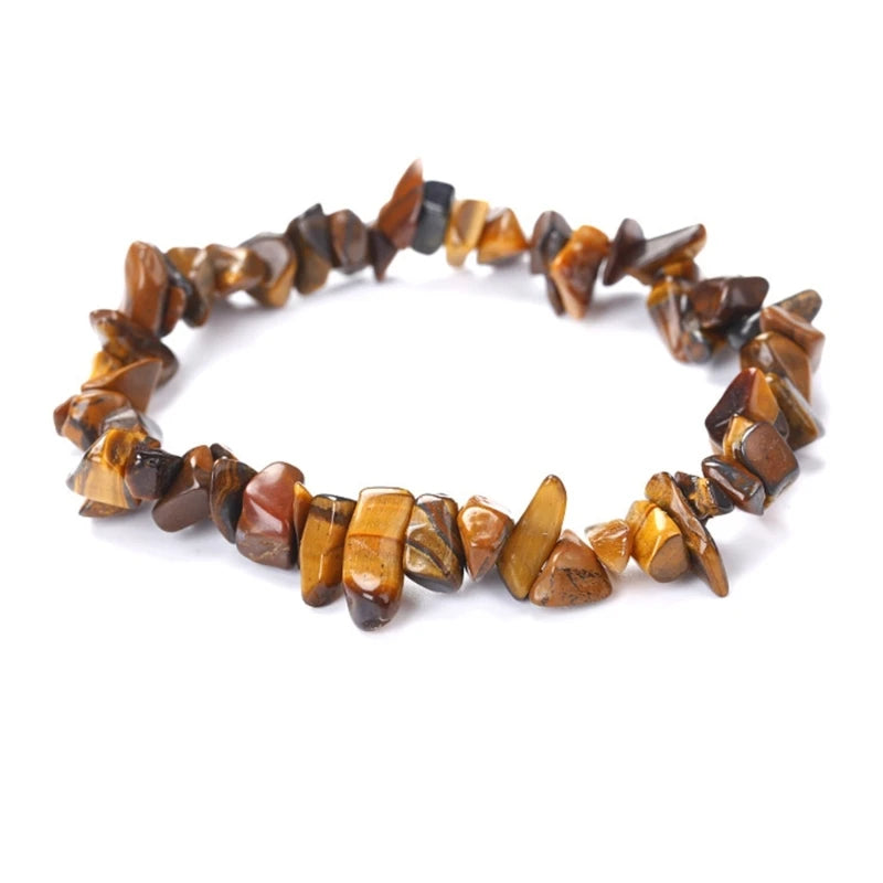 Color Natural Gem Chakras Crystal Bracelet for Men and Women Irregular Roller Polishing Alignment Gravel Bracelet for Meditation