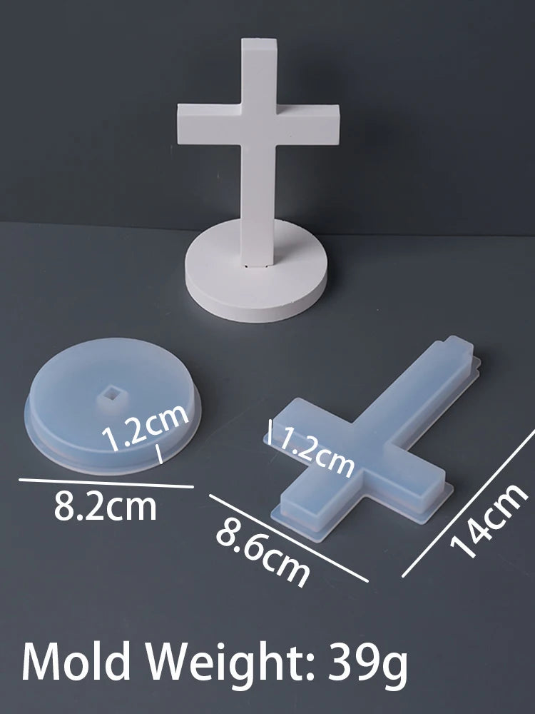 Church Cross Silicone Mold DIY Gypsum Concrete Pouring Table Ornaments Resin Mold 3D Cross Christian Sign with Base Crafts Gifts