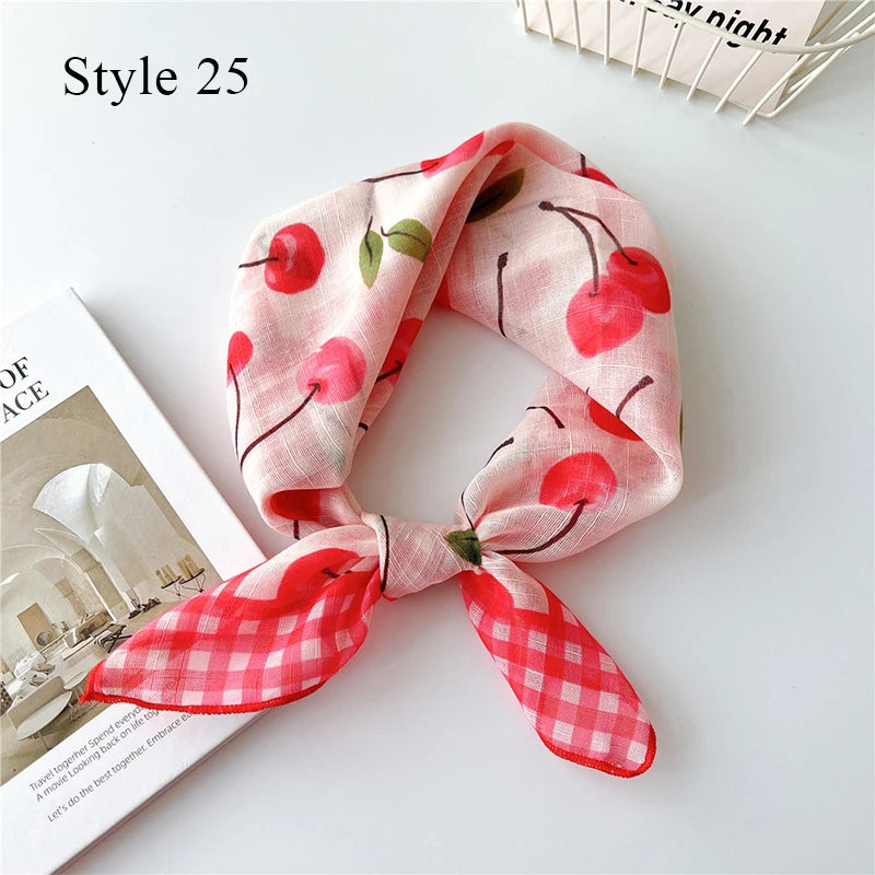 Fashion Cotton Linen Shawl Square Scarf for women sweet Cherry Print Hijabs Ladies Wraps summer sunscreen Bandanas Head scarf