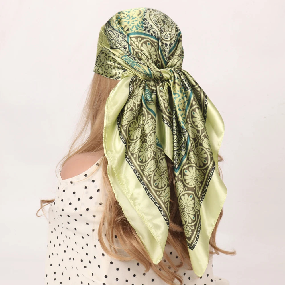 Silk Head Scarf Women Luxury Fashion Hair Scarve Summer Foulard Femme Satin Shawl Kerchief 90cm Square Headscarf Bandana Cheveux