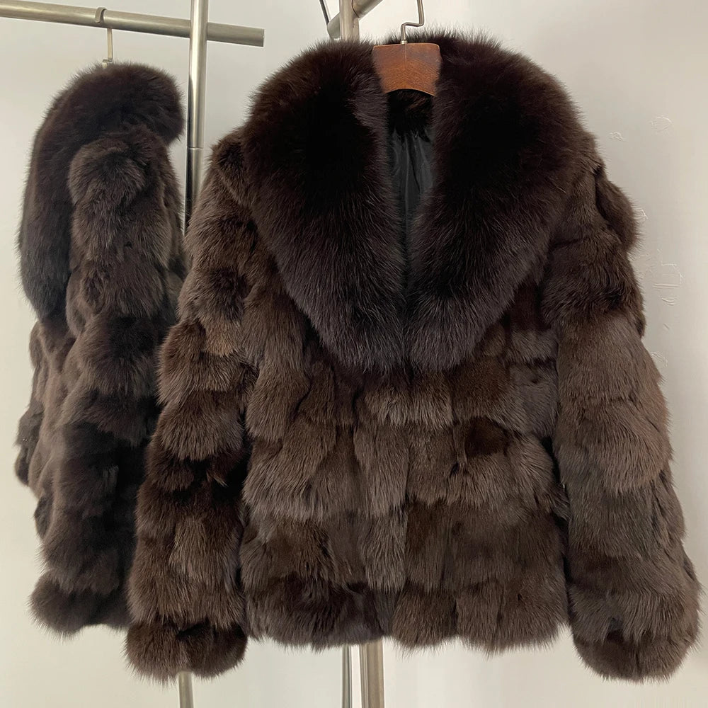 MENINA 2025 Winter Jacket Women Real Fox Fur Coat  Natural Fox Fur Collar Outerwear Thick Warm Sleeve Fashion Streetwear