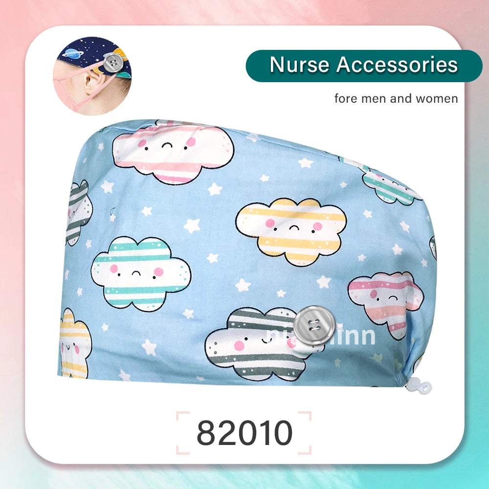 Nurse Scrubs Cap Women Health Workers Frosted Hat Lab Operator Work Cap Beauty Salon Dustjproof Working Hat Adjustable Scrub Cap