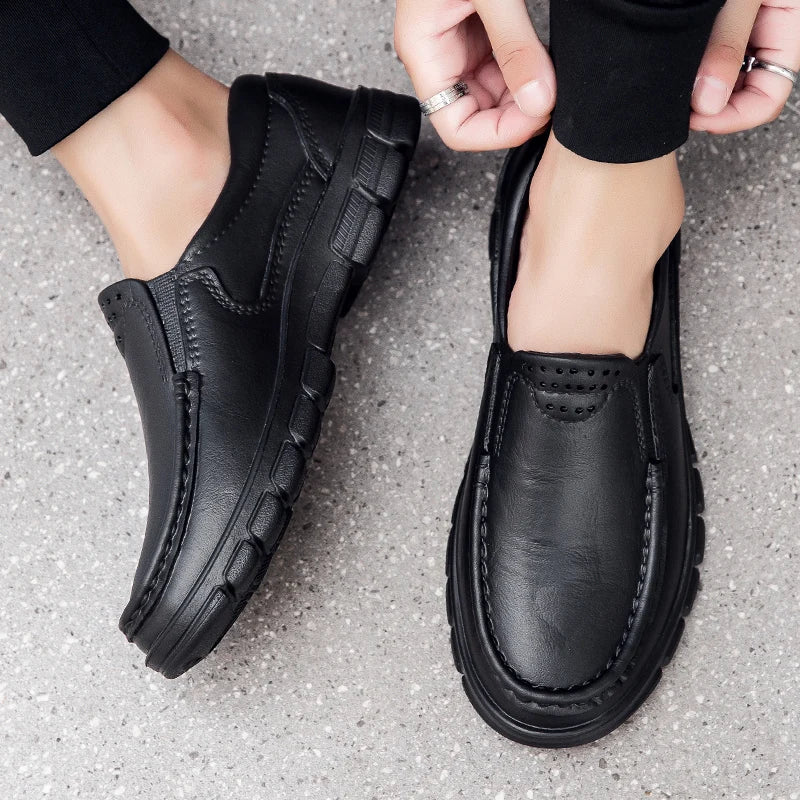 Chef Shoes Non-slip Oil-proof Kitchen Work Shoes Business Casual Leather Shoes Staff Comfortable Loafers Outdoor Fishing Shoes