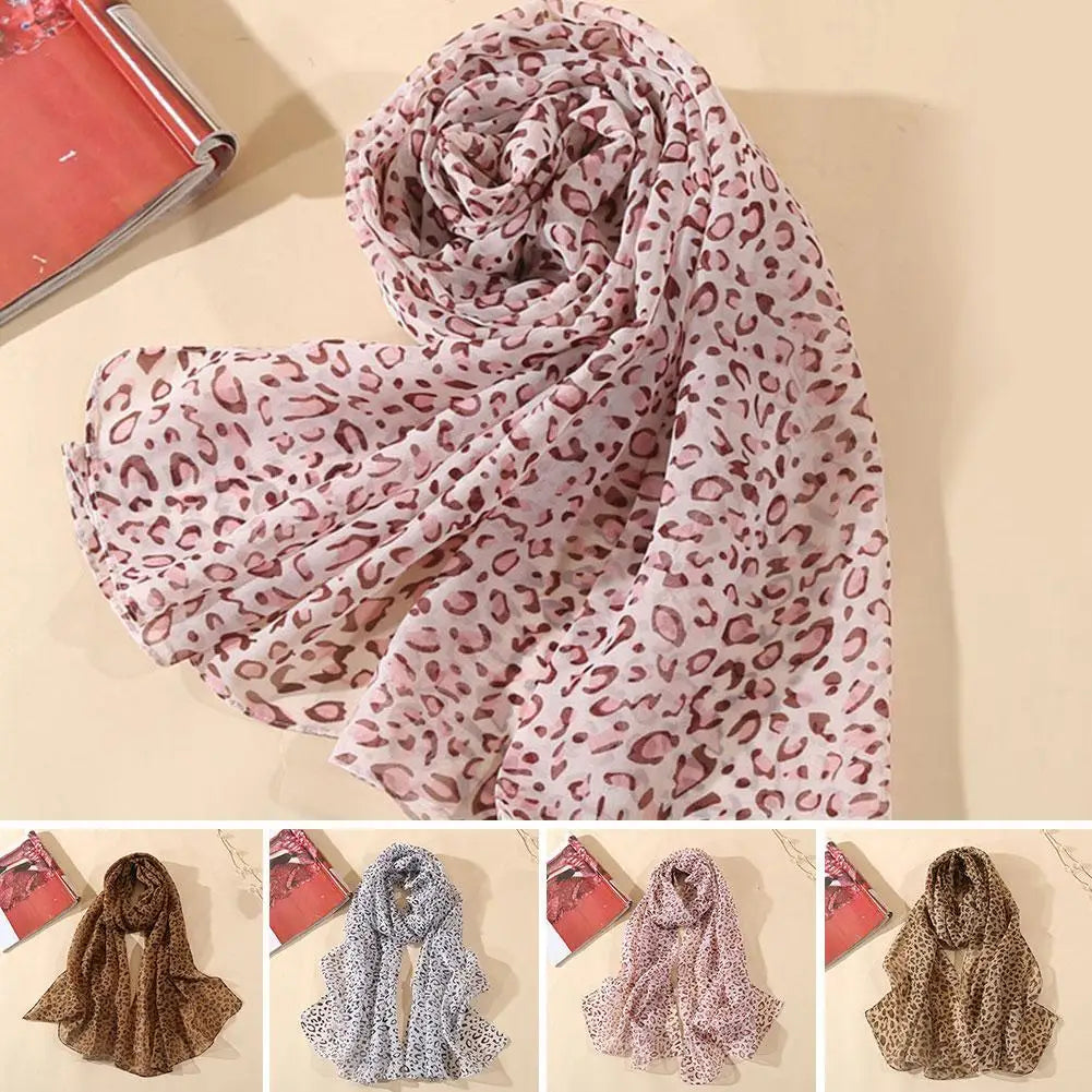 Fashion Leopard Printed Shawl For Women Long Wide Chiffon Scarves Muslim Costumes Accessories Spring Summer Lady Hijab Wraps