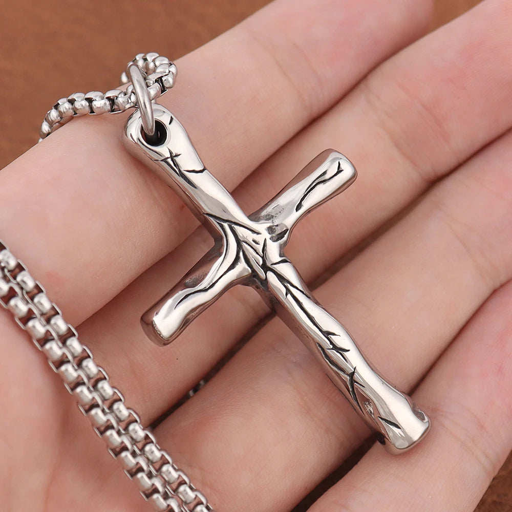 New Simple Cross Pendant Chain for Men Women Popular Charm Stainless Steel Christian Necklace Vintage Religion Jewelry Wholesale