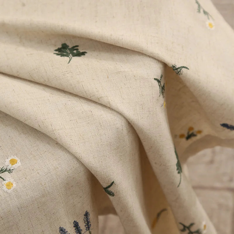 Linen Tablecloth with Embroidered Ear of Wheat  for Kitchen Living Room Dining Table Festive Gathering Table Decor