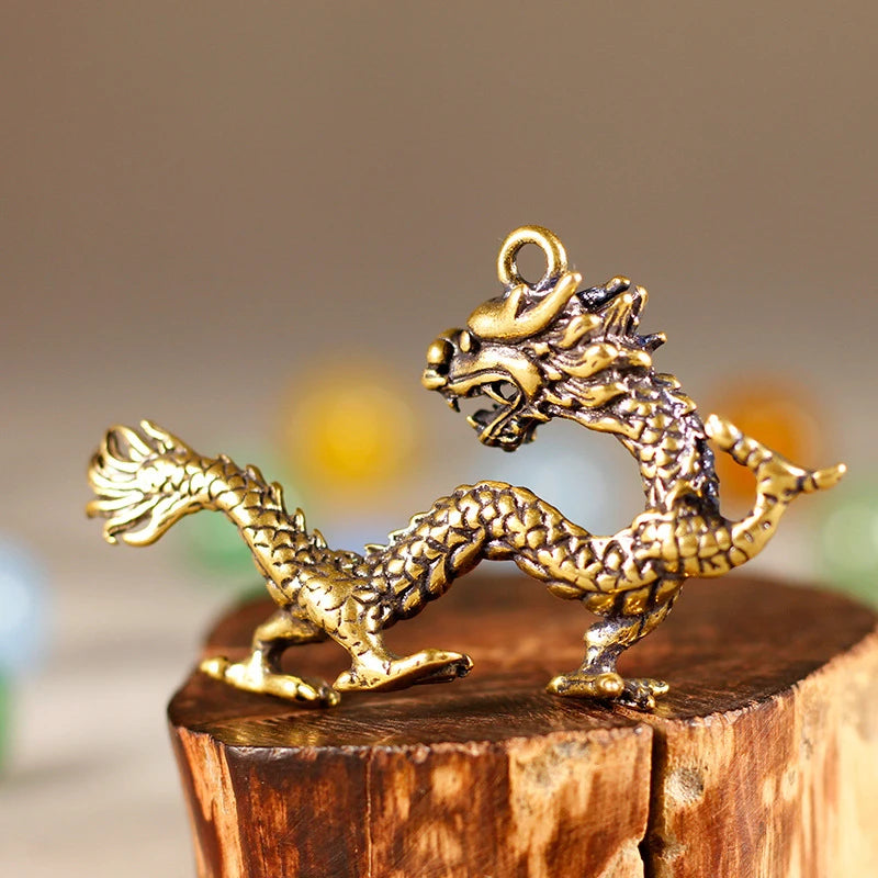 Chinese Beast Dragon Phoenix Statue Bronze Figurine Ornaments Antique Copper Mythical Animal Miniature Home Decoration Crafts