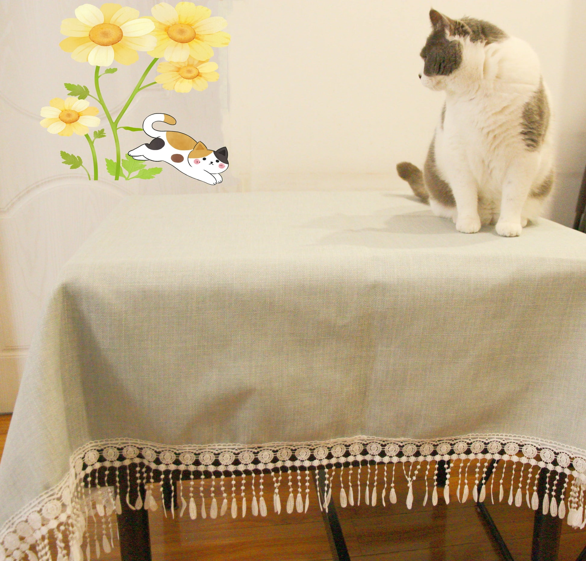 Classic Style Lace Linen Solid Color Tablecloth Exquisite Elegant