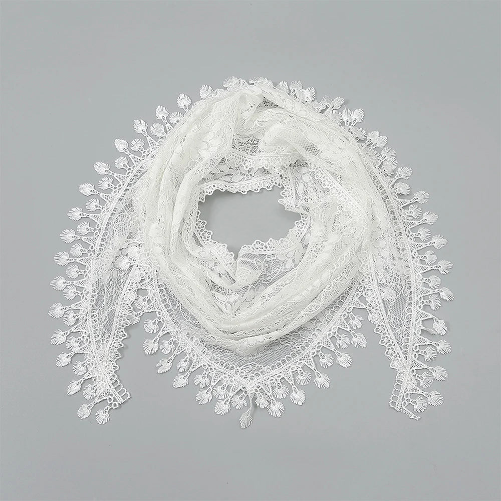 Fashion Embroidery Floral Triangular Veil Lace Shawl For Women Prayer Scarf Wedding Casual Stole Ladies Headband Wraps 145*50cm