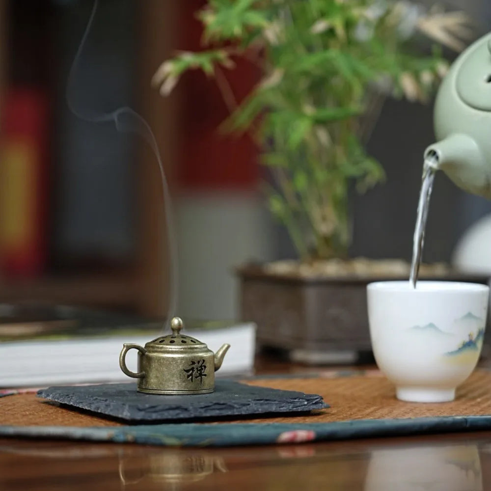 1Pc Chinese Style Incense Burner Alloy Tiny Teapot Shape Incense Holder Home