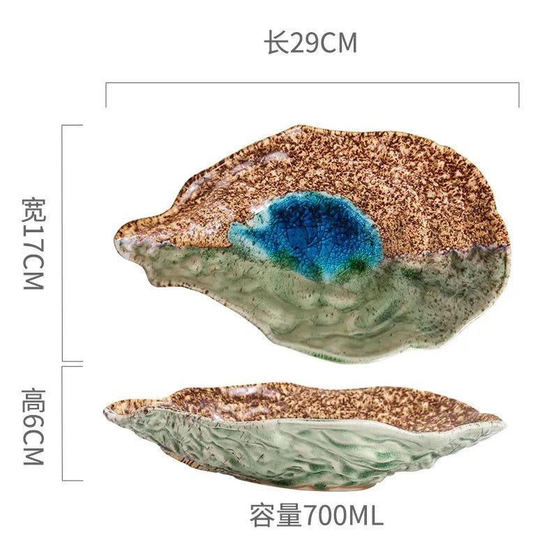 Japanese Restaurant Retro Creative Ceramic Kiln Change Tableware Sushi Sashimi Plate Cold Dish Small Dish Oyster Shell Tableware