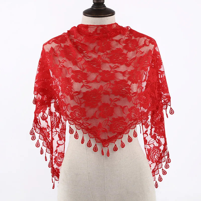 Fashion Church Shawl Lace Veil Scarf Bandana Church Prayer Wedding Mantilla Chapel White Embroidered Hijab Women Scarves