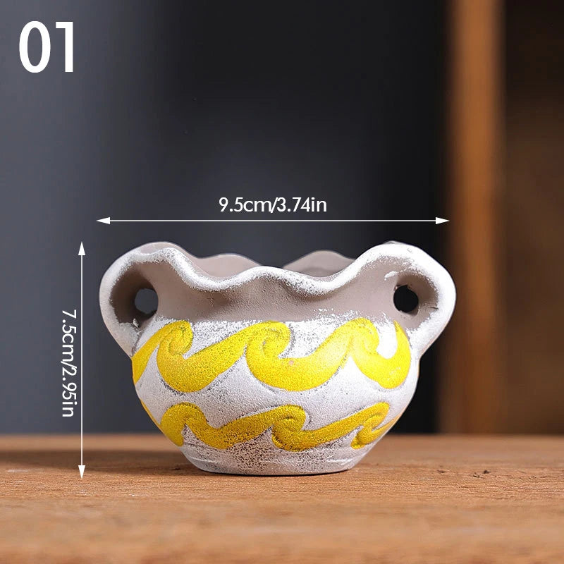 Mediterranean Style Flower Pot Retro Red Pottery Flower Pots Vintage Printed Creative Ceramic Succulent Planters Indoor Outdoor