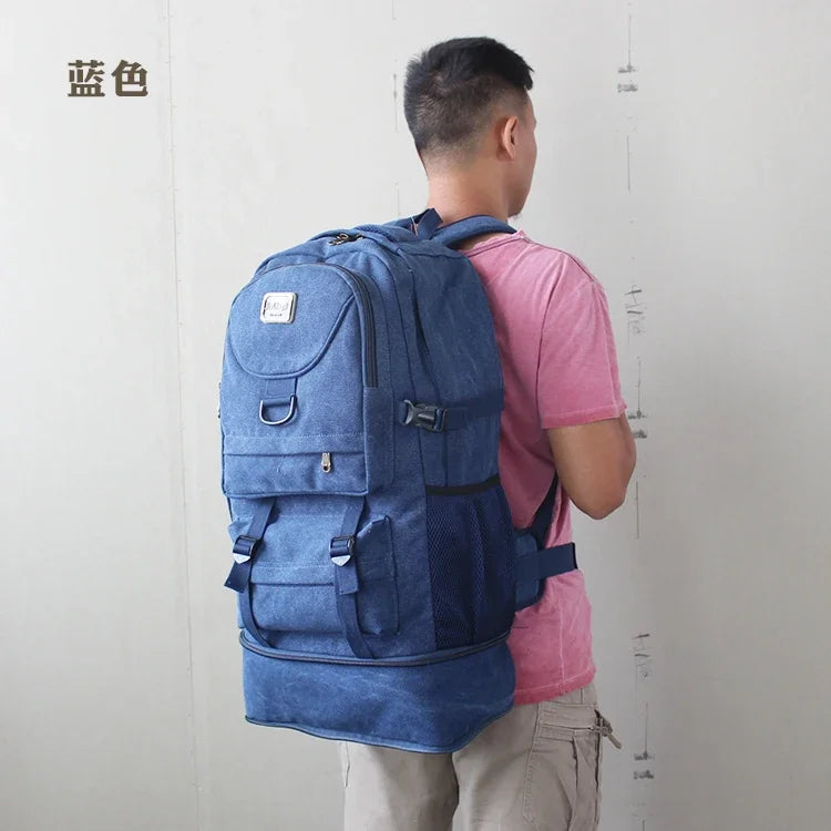 60L Large Capacity Outdoor Hiking Camping Backpack Men's Canvas Luggage Work Bag Tactical Rucksack Climbing Travel Back Pack