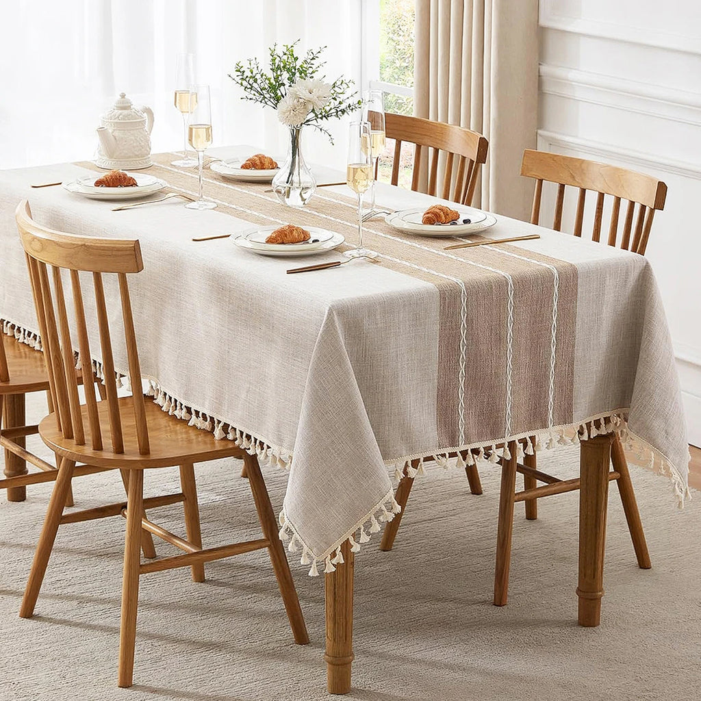 Battilo Linen Cotton Tablecloth Round Rectangular Table Cloth Waterproof Table Cover for Dining Coffee Table Kitchen Decoration