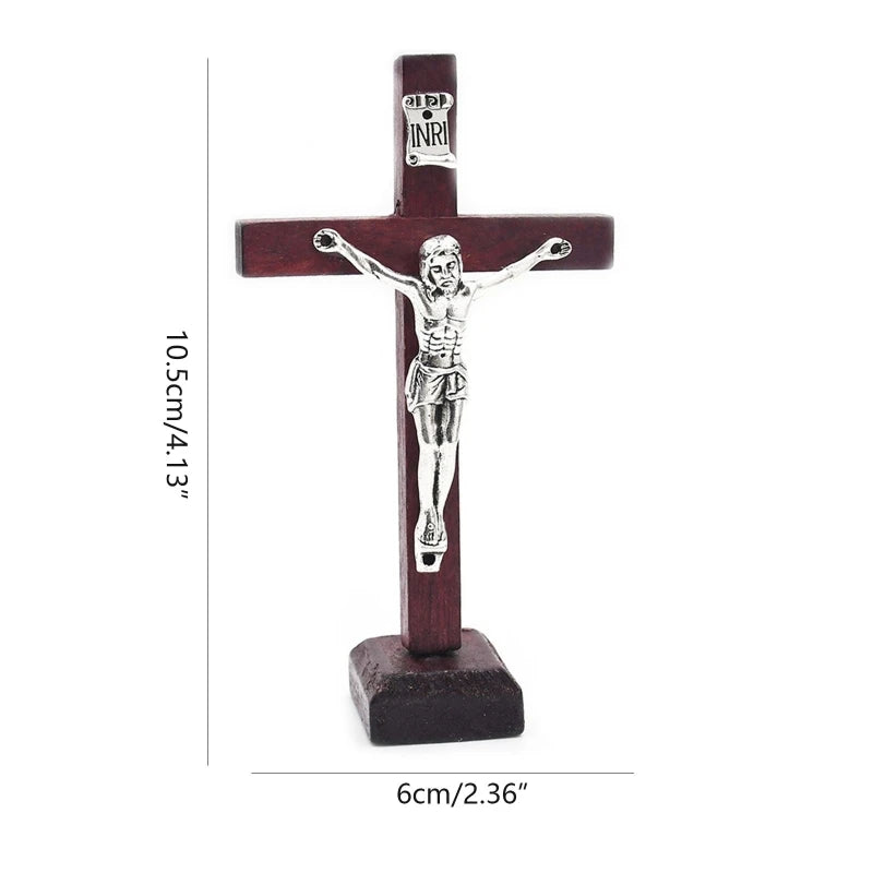 Table Wooden Catholic Jesus for Cross with Stand Vintage Religious Christian Standing Crucifix Church Tabletop Decoratio