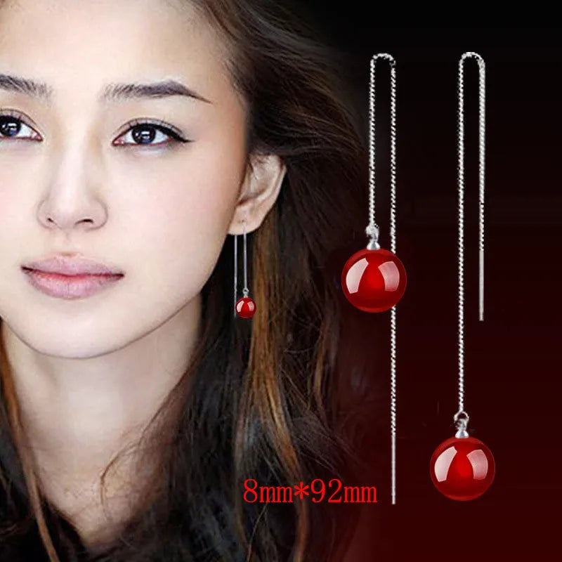 Korean Red Natural Stone Drop Earrings For Women Natural agate Jewelry Bridal Party Wedding Tassel Earrings 2023 Trendy 2Z40