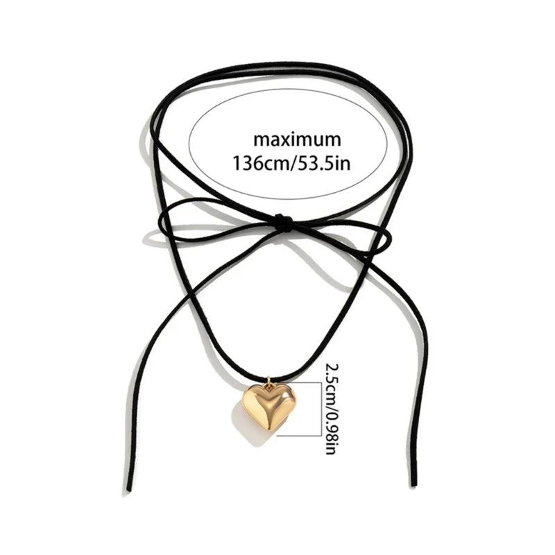 Heart Pendant Collar Necklace Long  Rope Bow Tie Choker Necklace Fashion Jewelry Neck Tie Clavicle Chain Necklace
