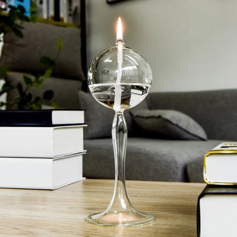 Transparent Glass Candlestick High Foot Oil Lamp Candlelight Candle Holders Rustic Wedding Party Dinner Home Table Decoration