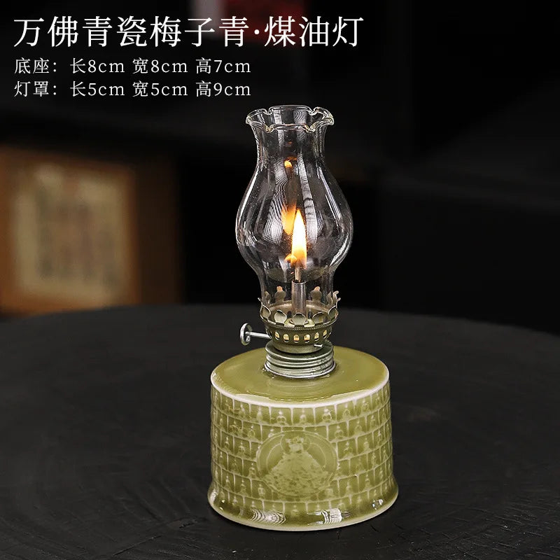 Vintage ceramic oil lamp, old desktop nostalgic butter lamp, home lighting atmosphere decoration ornaments, photography props