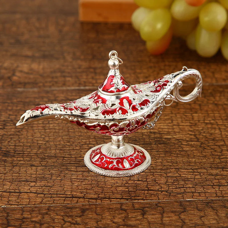 12cm(4.7")Classic Rare Hollow Legend Aladdin Magic Genie Lamps Incense Burners Retro Wishing Oil Lamp Home Decor Gift