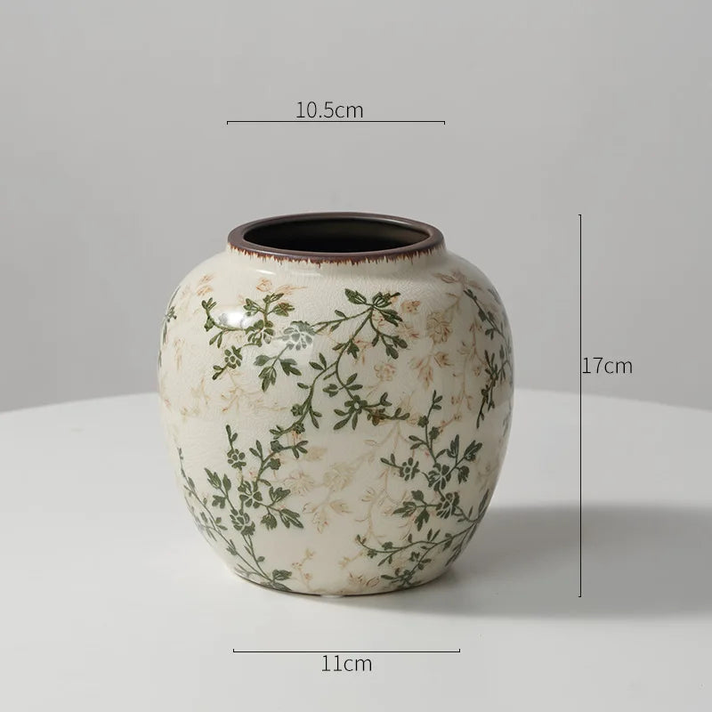 Rustic Country Ice Cracked Milk Pitcher Ceramic Vase Pastoral Scenery Ornament for Flower Arrangement Vintage Decorative Home