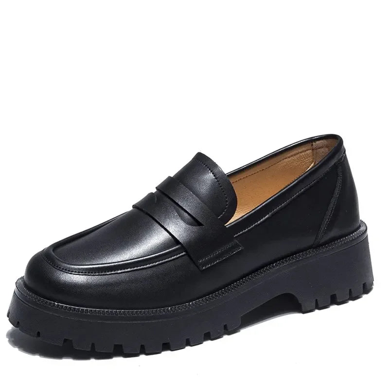 Genuine Leather Spring Autumn Shoes Female British Style 2025 New Thick-soled College Style Casual Loafers Fashion Shoes Girls