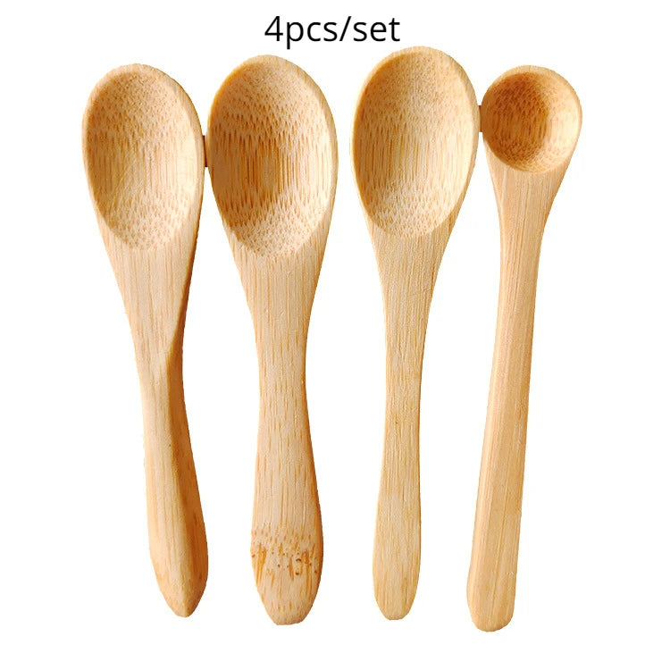 5Pcs Ice Cream Spoon Mini Easy Clean Wear-resistant Natural bamboo Wooden  Honey Children's Spoon Yogurt Spoon for Kitchen