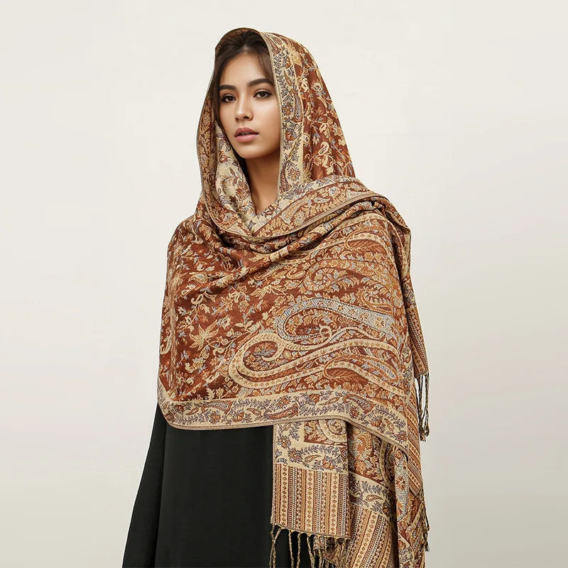 Paisley Pashmina Shawl Scarf Women Jacquard Cashew Printed Scarves Borders Female Tassel Travel Blanket Wraps Ethnic Shawls