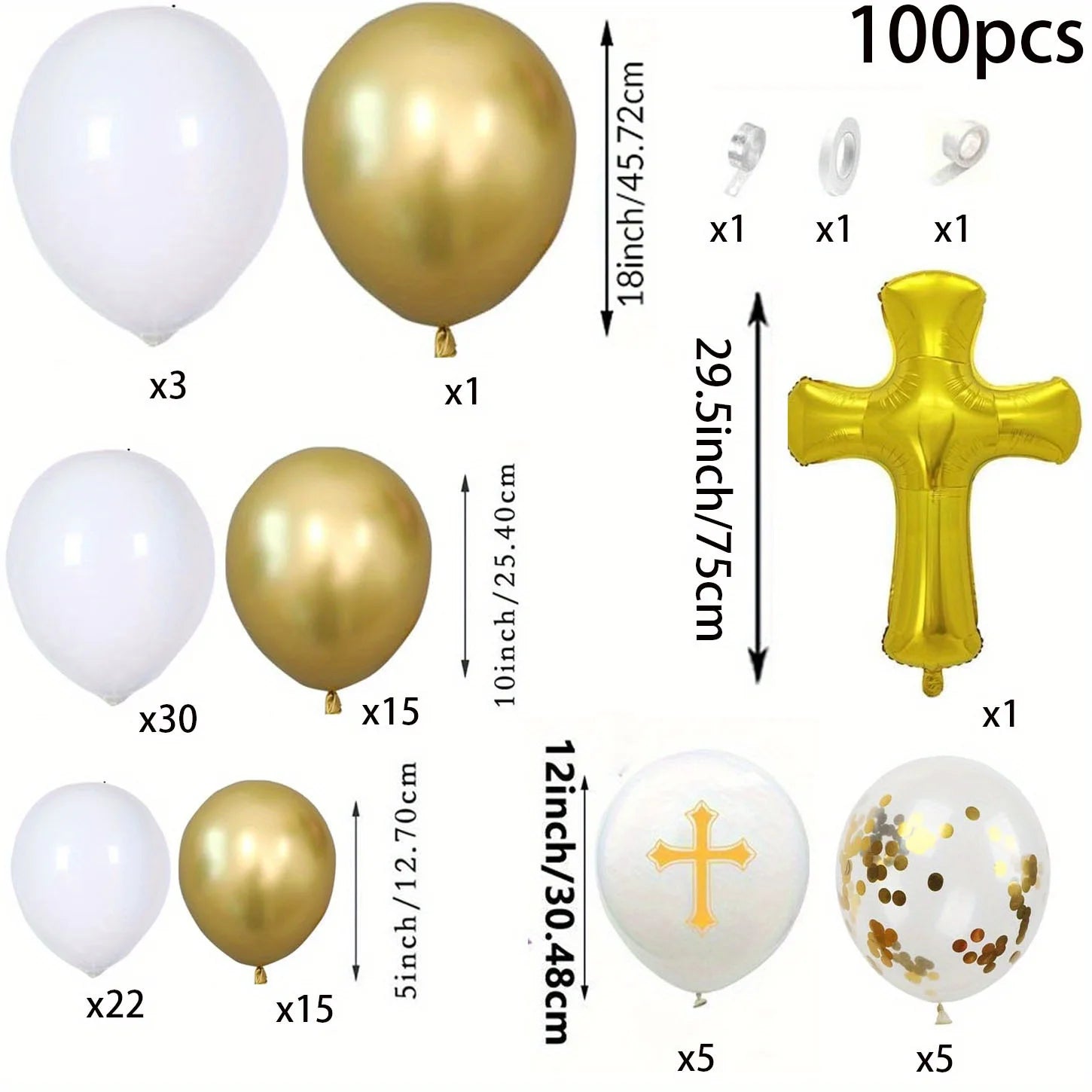 100pcs White Gold First Communion Balloon Garland Arch Kit for First Communion Decoration,God Bless Christening Party Decoration