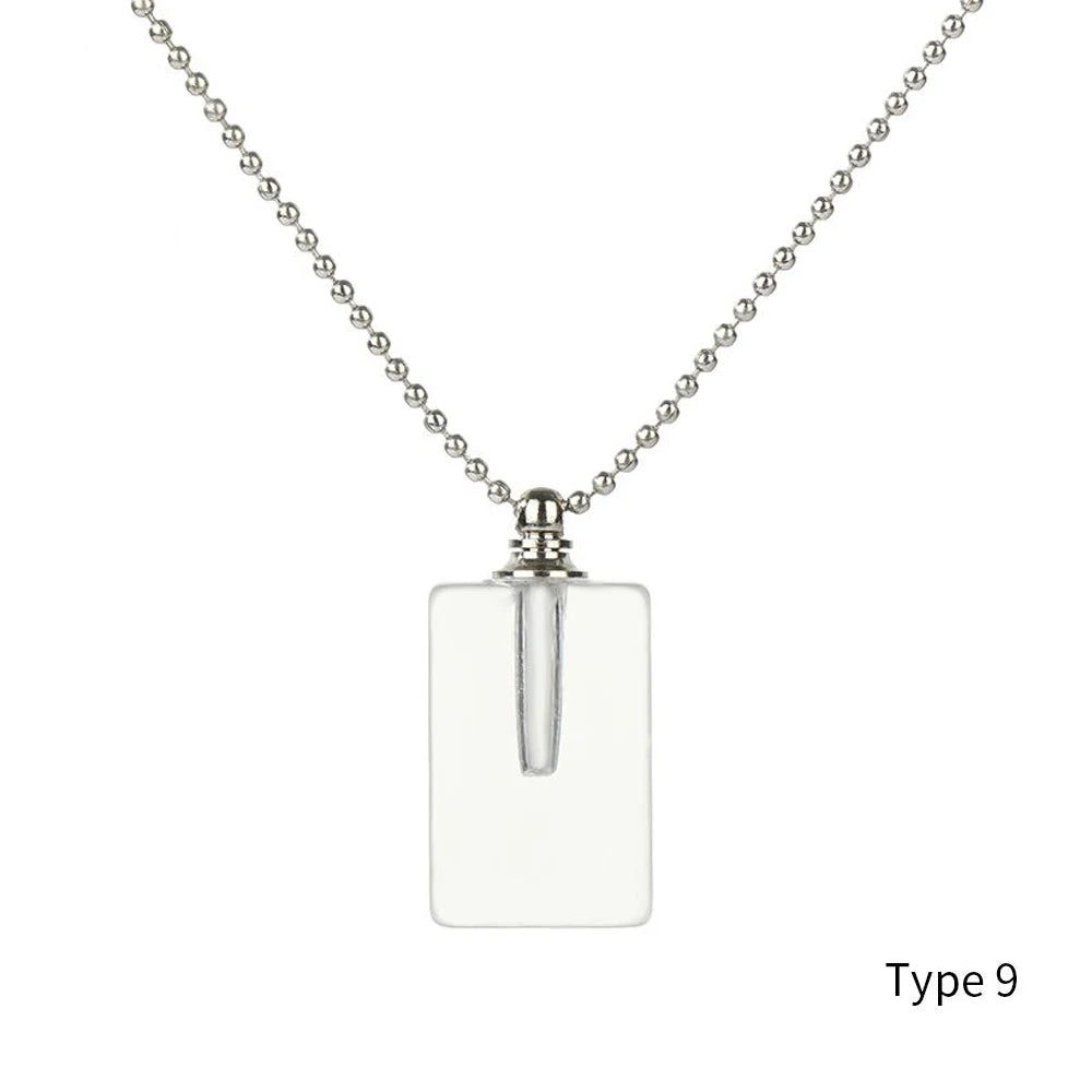 Natural Stone Perfume Bottle Necklace Amethysts Quartz Water Drop Pendant Necklace Crystal Essential Oil Diffuser Vial Jewelry