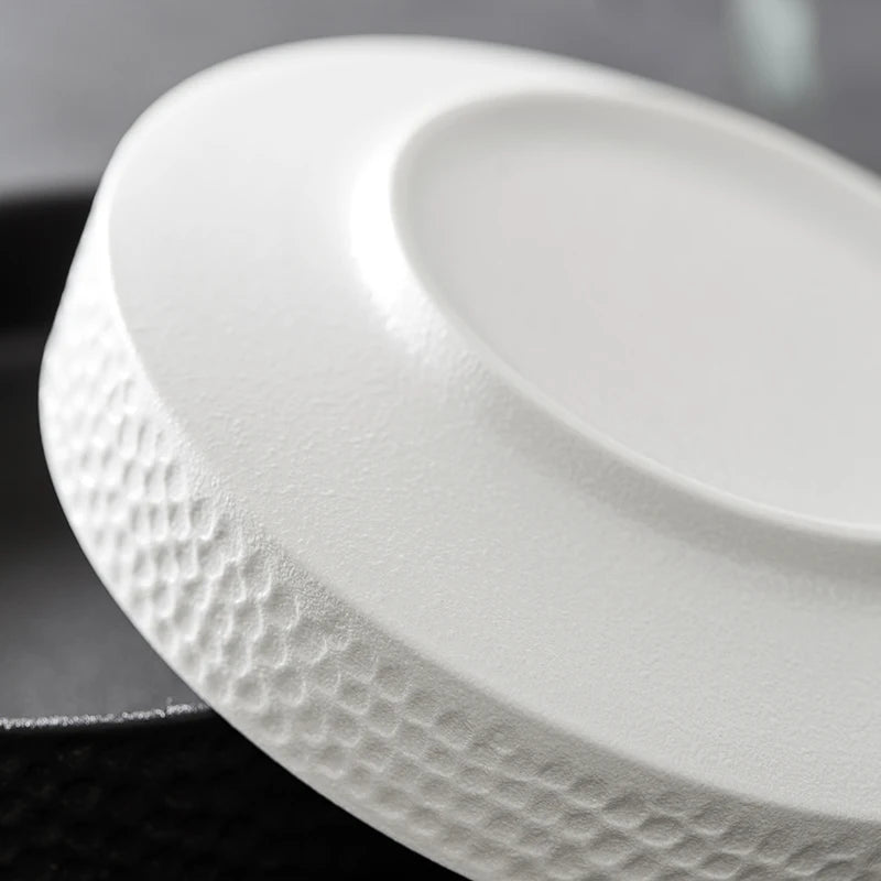 Anti-scratch Ceramic Salad Deep Plate Retro Rice Bowl Hammer Pattern Shallow Mouth Pasta Plate Western Restaurant Tableware
