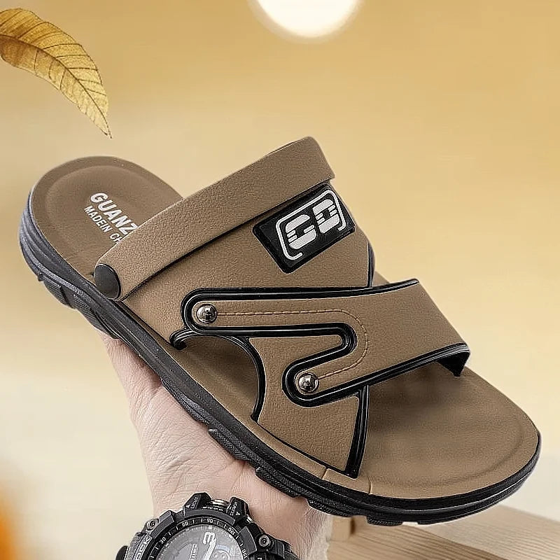 2025 New Men's Sandals Leather Platform Beach Summer Outer Wear Dad Non-slip Wear-resistant Dual-purpose Cool Slippers Men Shoes